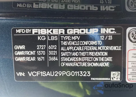 2023 Fisker Ocean Sport from USA, damaged, VIN VCF1SAU29PG011323